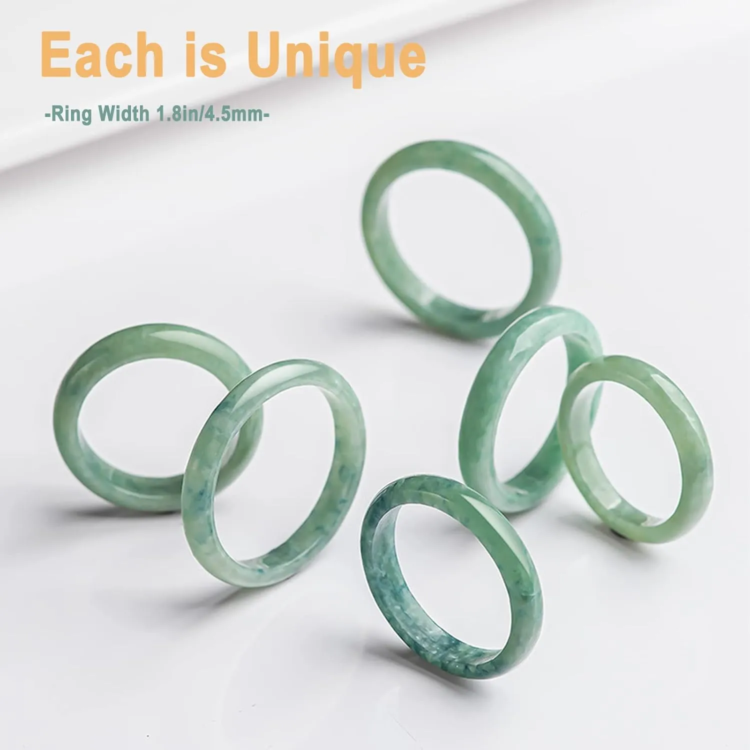 Natural Light Green Jade Ring(Size:3-13), A Grade Green Slim Jade Rings for Women 100% Real Stone Jade Band Ring Simple Gemstone Ring Jewelry Gift