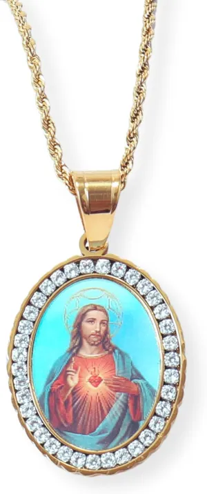 Nazareth Store Lenticular 3D Photo Flip Pendant Necklace Holy Mary, Jesus Flipping Images Iced Out Jewelry for Women Men Catholic Gifts