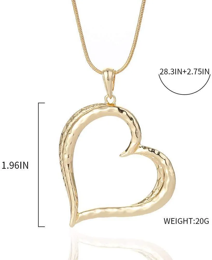 Necklaces for Women Heart Pendant Sweater Layered Y Statement Bohemian Silver Gold Chain Costume Necklace with Gifts Box Jewelry