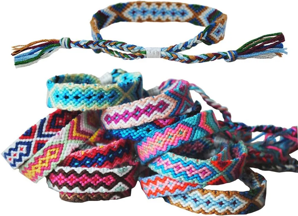 Nepal Woven Friendship Bracelets with a Sliding Knot Closure for Women, Kids, Girls, VSCO Girl and Men  Adjustable - Mix Color RandomPack of 12