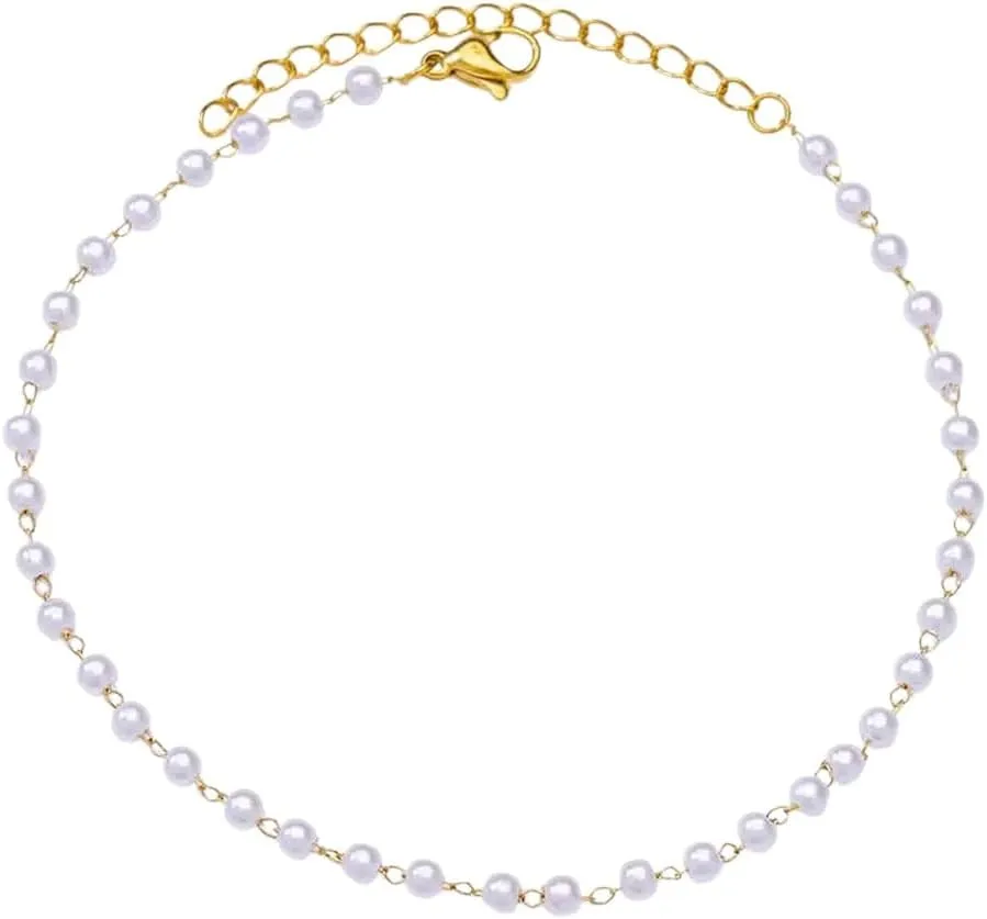 New 2025 Unisex Anklets For Women Stainless Steel Imitation Pearl Anklet Leg Bracelet Jewelry Accessories Tobilleras Decoration Luxury With You Trendy Creative For Women And Men