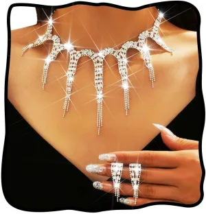 Nicute Rhinestone Necklace Earrings Set Crystal Sparkly Necklaces for Prom Bridal Wedding Jewelry Sets