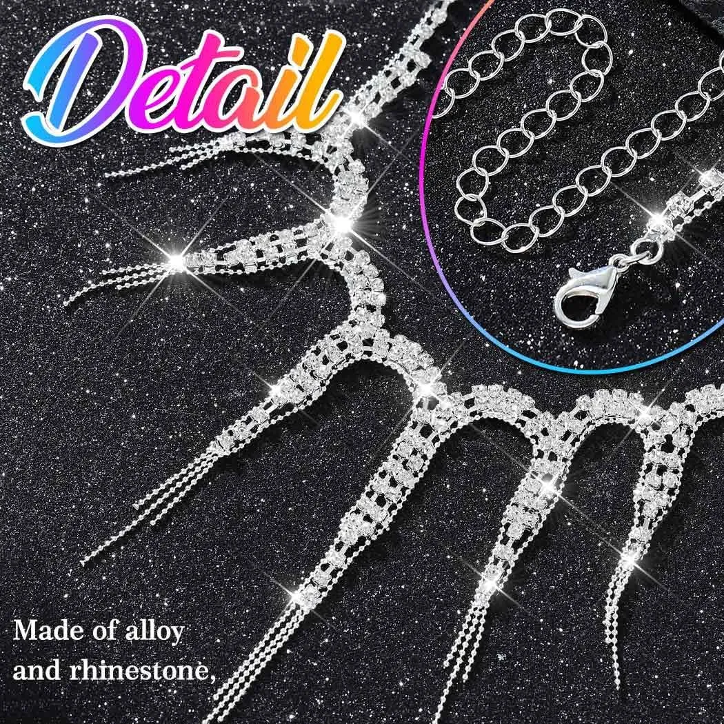 Nicute Rhinestone Necklace Earrings Set Crystal Sparkly Necklaces for Prom Bridal Wedding Jewelry Sets