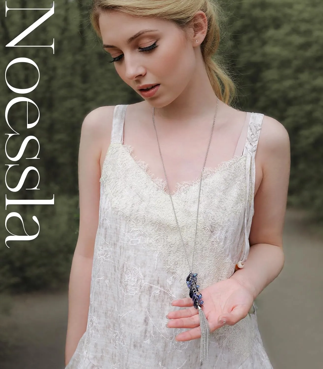 Noessla Boho Long Tassel Pendant Necklace Long Silver Necklace for Women Sweater Chain Statement Costume Jewelry Mothers Day Gifts