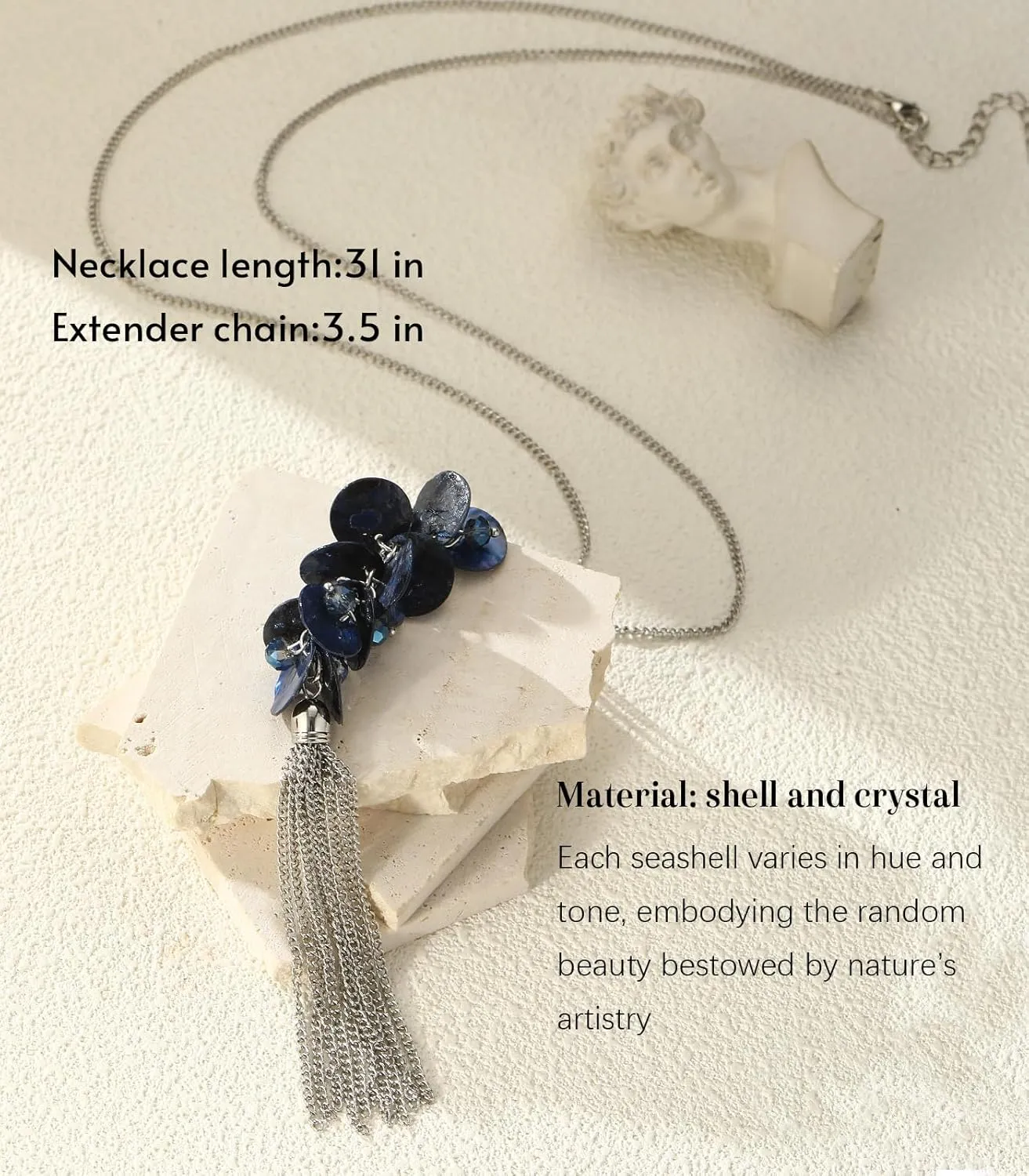 Noessla Boho Long Tassel Pendant Necklace Long Silver Necklace for Women Sweater Chain Statement Costume Jewelry Mothers Day Gifts