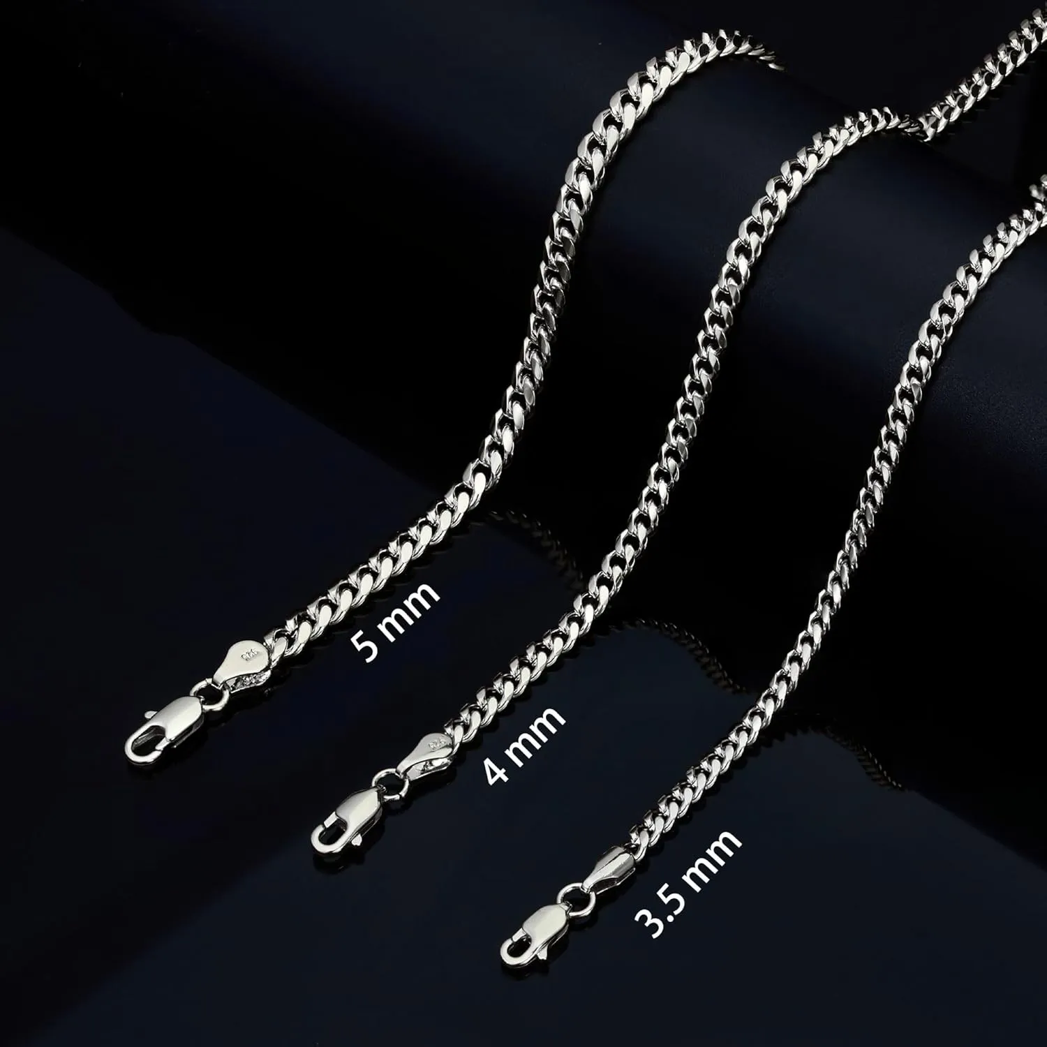 nometo Solid 925 Sterling Silver Cuban Chain Lobster Clasp 3.5mm 4mm 5mm Silver Chain for Men Silver Necklace Chain for Women 16/18/20/22/24/26/30 Inches