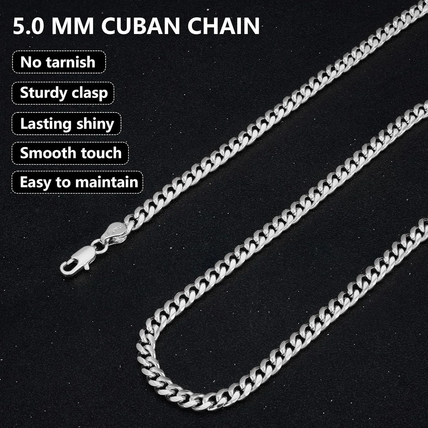 nometo Solid 925 Sterling Silver Cuban Chain Lobster Clasp 3.5mm 4mm 5mm Silver Chain for Men Silver Necklace Chain for Women 16/18/20/22/24/26/30 Inches