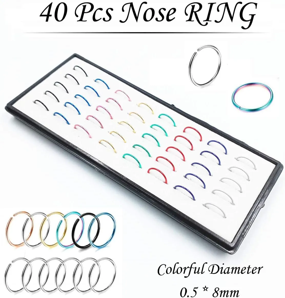 Nose Rings Studs and Hoops, Surgical Stainless Steel Hypoallergenic Nose Rings Set for Women Men, Straight/L/Screw Shaped and 1.5/2.0/2.5mm Rhinestone Nose Piercing Jewelry and Ideal Gift