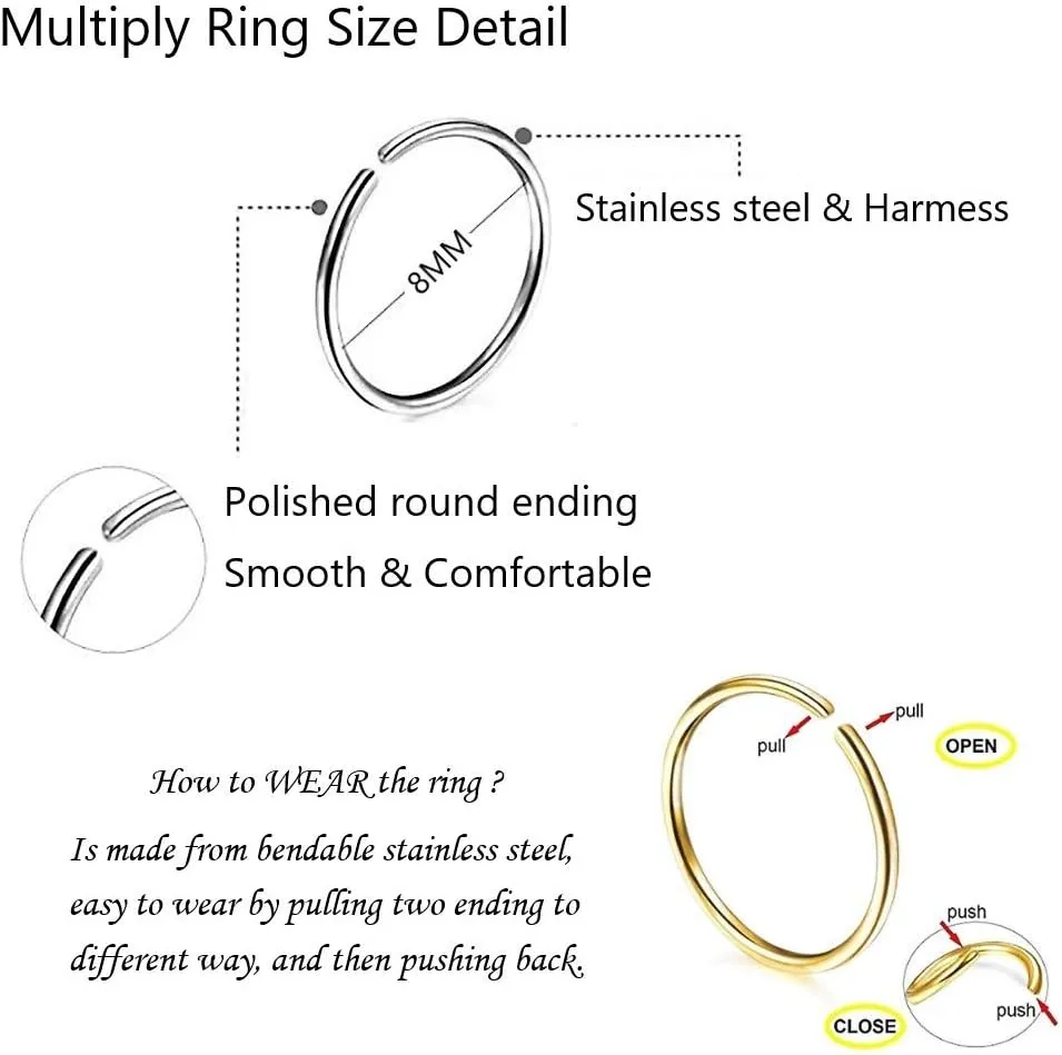 Nose Rings Studs and Hoops, Surgical Stainless Steel Hypoallergenic Nose Rings Set for Women Men, Straight/L/Screw Shaped and 1.5/2.0/2.5mm Rhinestone Nose Piercing Jewelry and Ideal Gift