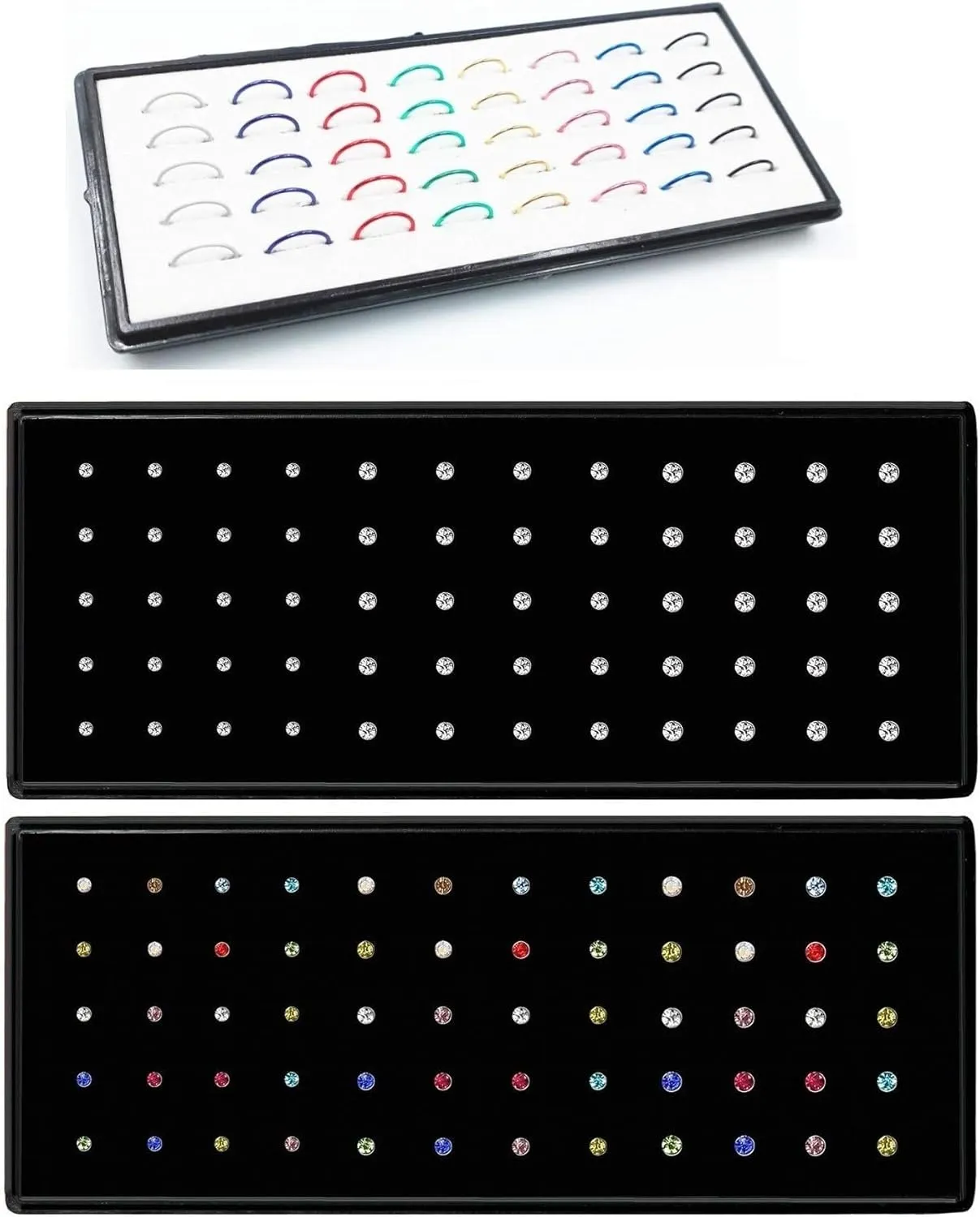 Nose Rings Studs and Hoops, Surgical Stainless Steel Hypoallergenic Nose Rings Set for Women Men, Straight/L/Screw Shaped and 1.5/2.0/2.5mm Rhinestone Nose Piercing Jewelry and Ideal Gift