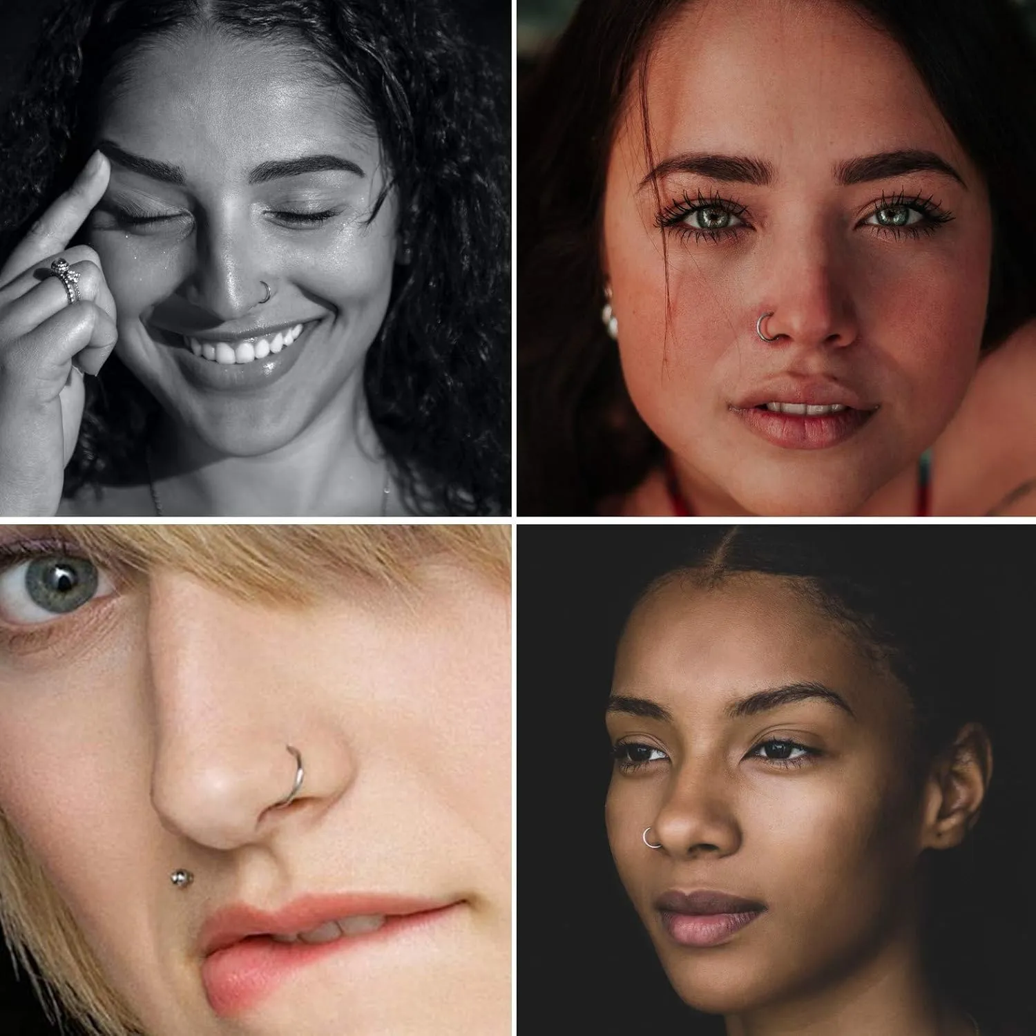 Nose Rings Studs and Hoops, Surgical Stainless Steel Hypoallergenic Nose Rings Set for Women Men, Straight/L/Screw Shaped and 1.5/2.0/2.5mm Rhinestone Nose Piercing Jewelry and Ideal Gift