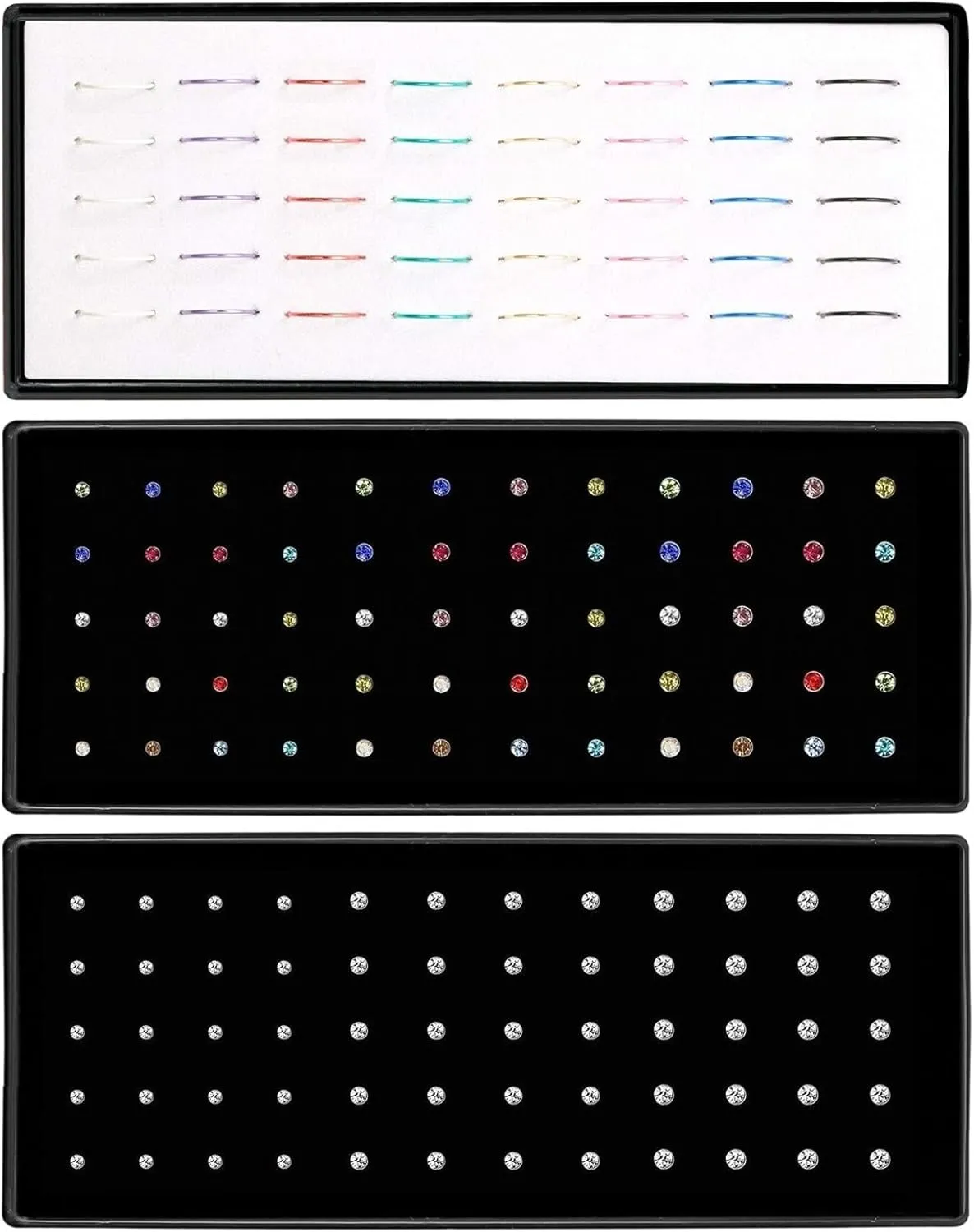 Nose Rings Studs and Hoops, Surgical Stainless Steel Hypoallergenic Nose Rings Set for Women Men, Straight/L/Screw Shaped and 1.5/2.0/2.5mm Rhinestone Nose Piercing Jewelry and Ideal Gift