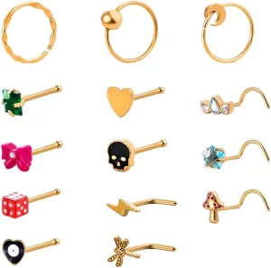Nose Rings Surgical Stainless Steel 14PCS 20G Nose Piercings Hypoallergenic Body Piercing Jewelry for Women Men