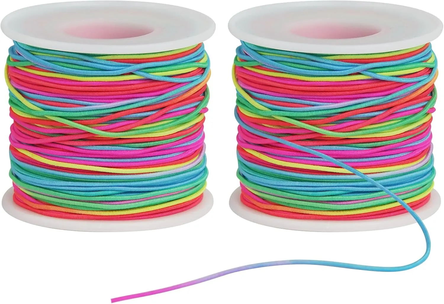 Ohtomber Bracelet String Elastic Cord - 2 Rolls 1MM Rainbow Stretchy String for Bracelet Making, Thread for Clay Beads, Jewelry, Necklaces, Sewing and Crafts