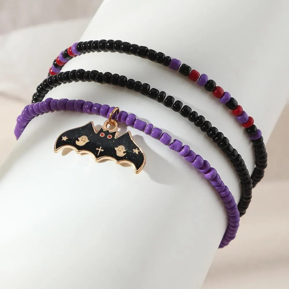 OIDIMS Halloween Bead Stretch Bracelets Set for Women Men Pumpkin Cat Spider Web Sead Beaded Stacking Bracelet Spooky BOO Vacation Adjustable Bangle Horror Theme Costumes Jewelry Friendship Gift