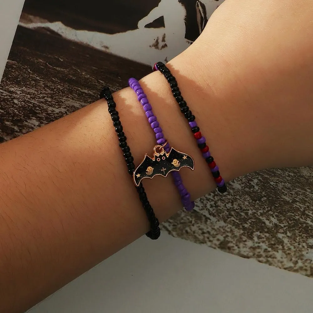 OIDIMS Halloween Bead Stretch Bracelets Set for Women Men Pumpkin Cat Spider Web Sead Beaded Stacking Bracelet Spooky BOO Vacation Adjustable Bangle Horror Theme Costumes Jewelry Friendship Gift