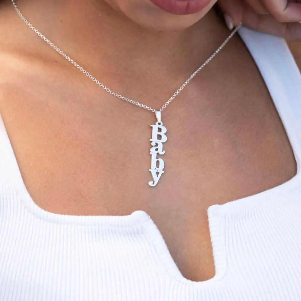 Onecklace - Vertical Name Necklace - Personalized Vertical Nameplate in Sterling Silver 925, Rose Gold & Gold Plating, 14K yellow & white gold - Custom Gift for Her, Sister, Wife, Girlfriend, Christmas