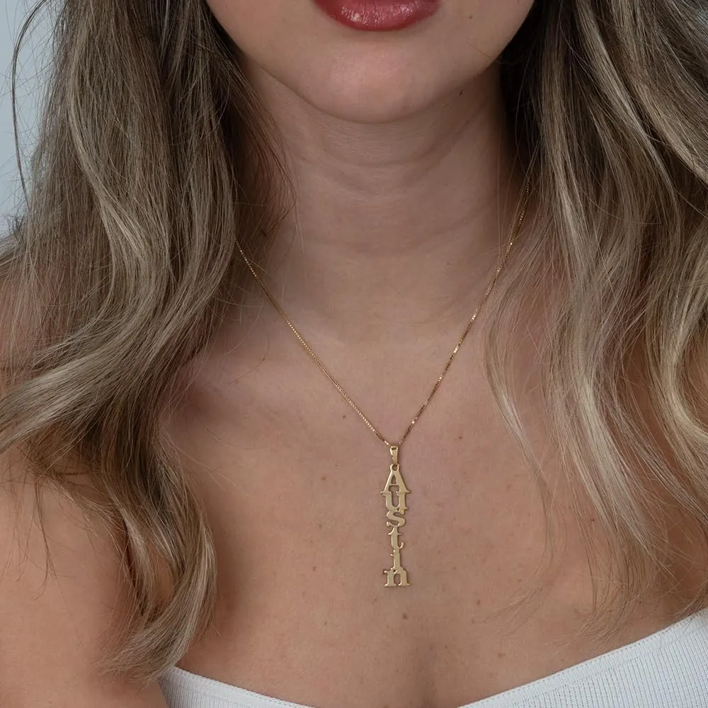 Onecklace - Vertical Name Necklace - Personalized Vertical Nameplate in Sterling Silver 925, Rose Gold & Gold Plating, 14K yellow & white gold - Custom Gift for Her, Sister, Wife, Girlfriend, Christmas