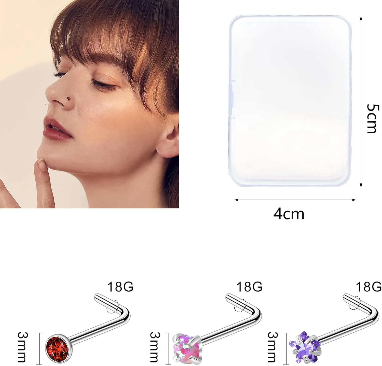 ONESING 36-44 Pcs 18G 20G Nose Rings Studs Nose Rings for Women Nose Piercings Jewelry Surgical Stainless Steel Nose Studs Moon Star Heart Butterfly Hypoallergenic Body Piercing Jewelry for Women Men