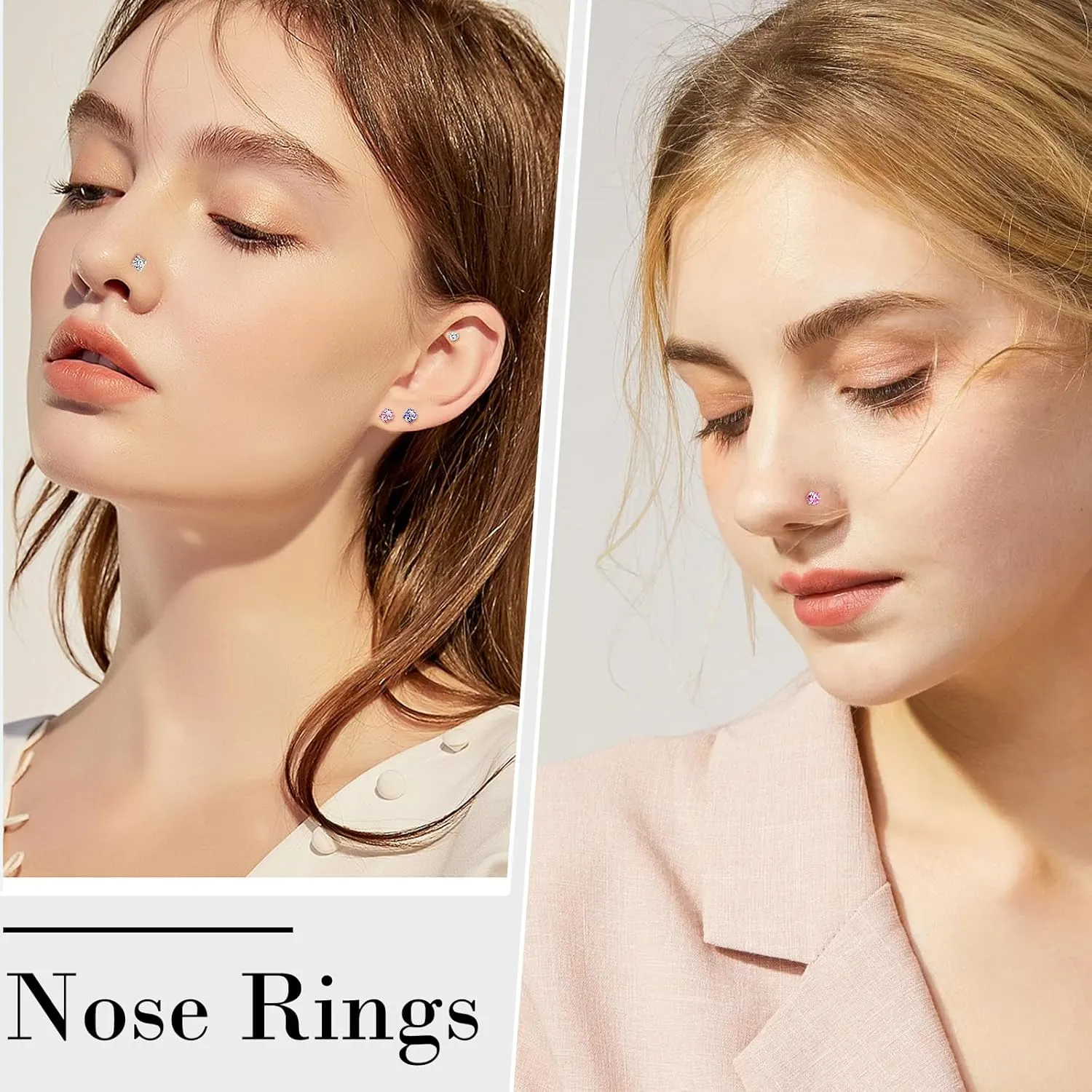 ONESING 36-44 Pcs 18G 20G Nose Rings Studs Nose Rings for Women Nose Piercings Jewelry Surgical Stainless Steel Nose Studs Moon Star Heart Butterfly Hypoallergenic Body Piercing Jewelry for Women Men