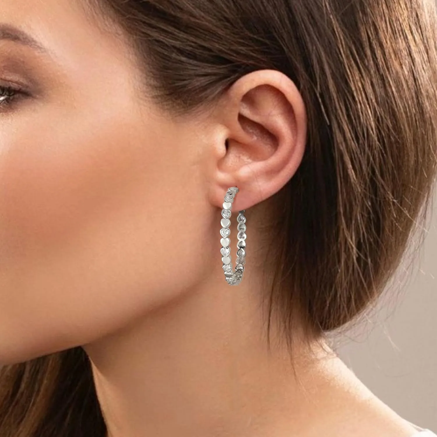 OOOPEL Heart Cubic Zirconia Large Hoop Earrings for Womens 925 Silver 14k Gold Plated Hypoallergenic Rhinestone Hoops Earring Sparkly Jewelry Gift 30/40/50/60mm