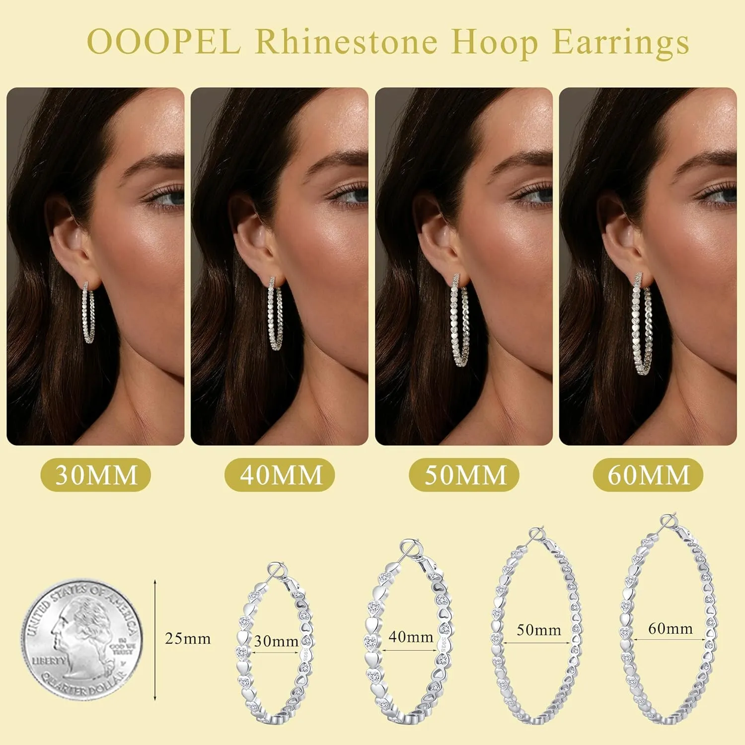 OOOPEL Heart Cubic Zirconia Large Hoop Earrings for Womens 925 Silver 14k Gold Plated Hypoallergenic Rhinestone Hoops Earring Sparkly Jewelry Gift 30/40/50/60mm