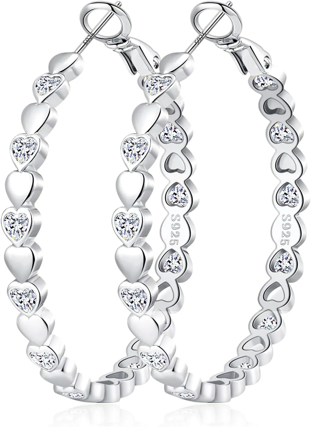 OOOPEL Heart Cubic Zirconia Large Hoop Earrings for Womens 925 Silver 14k Gold Plated Hypoallergenic Rhinestone Hoops Earring Sparkly Jewelry Gift 30/40/50/60mm