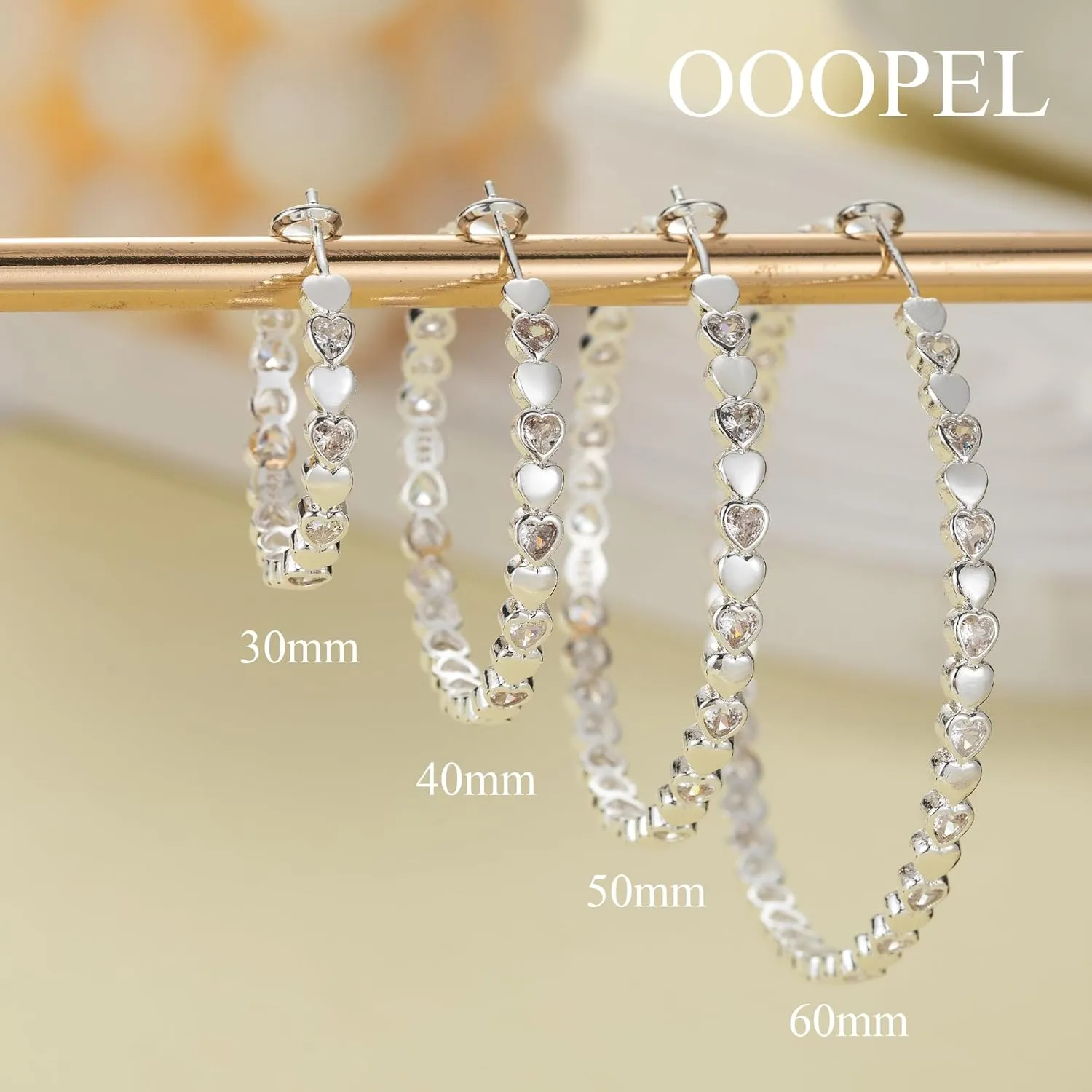 OOOPEL Heart Cubic Zirconia Large Hoop Earrings for Womens 925 Silver 14k Gold Plated Hypoallergenic Rhinestone Hoops Earring Sparkly Jewelry Gift 30/40/50/60mm