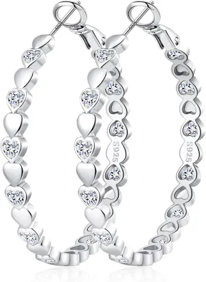 OOOPEL Heart Cubic Zirconia Large Hoop Earrings for Womens 925 Silver 14k Gold Plated Hypoallergenic Rhinestone Hoops Earring Sparkly Jewelry Gift 30/40/50/60mm
