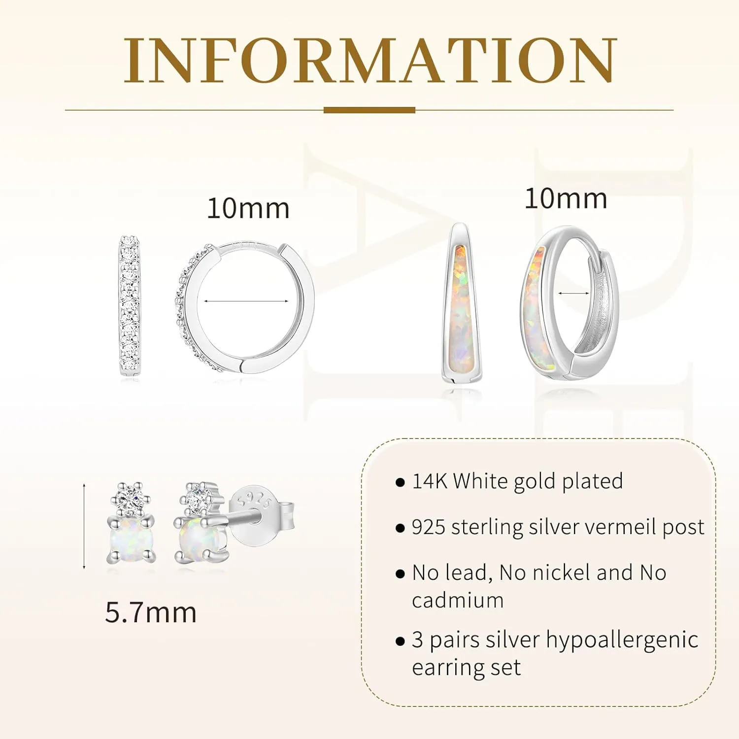 Opal Earrings Set for Women, Hypoallergenic S925 Hoop Stud Earrings for Women with Sensitive Ears,Chunky Gold Opal Jewelry Women