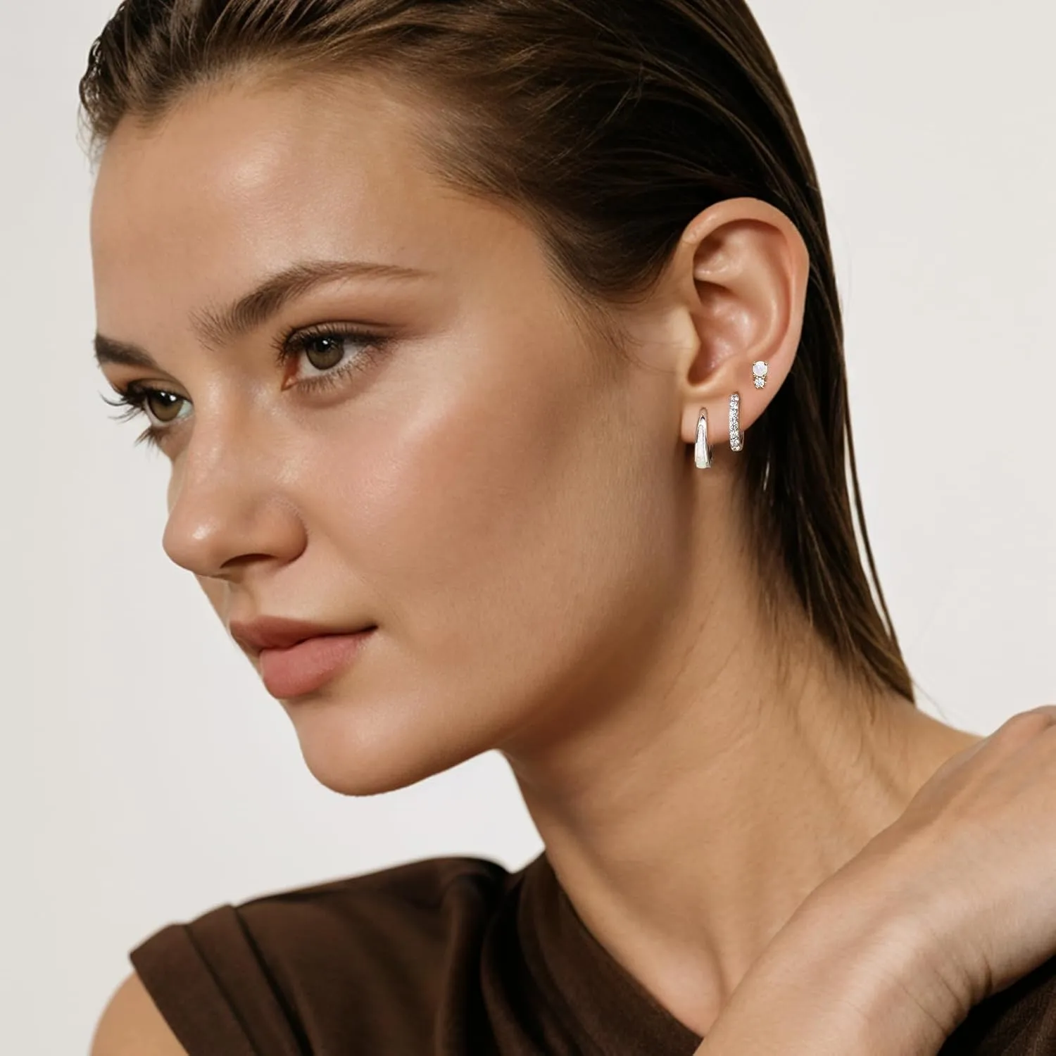 Opal Earrings Set for Women, Hypoallergenic S925 Hoop Stud Earrings for Women with Sensitive Ears,Chunky Gold Opal Jewelry Women