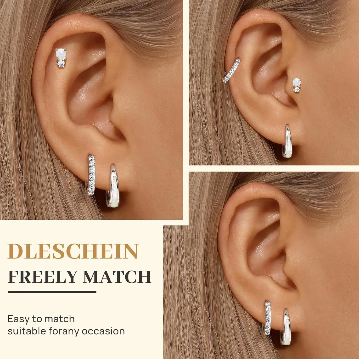 Opal Earrings Set for Women, Hypoallergenic S925 Hoop Stud Earrings for Women with Sensitive Ears,Chunky Gold Opal Jewelry Women