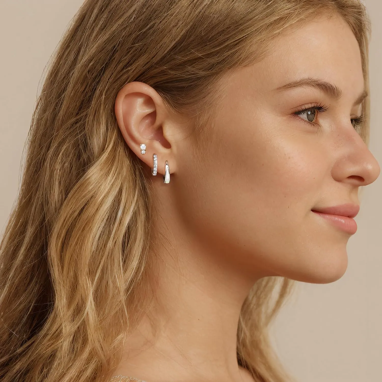 Opal Earrings Set for Women, Hypoallergenic S925 Hoop Stud Earrings for Women with Sensitive Ears,Chunky Gold Opal Jewelry Women