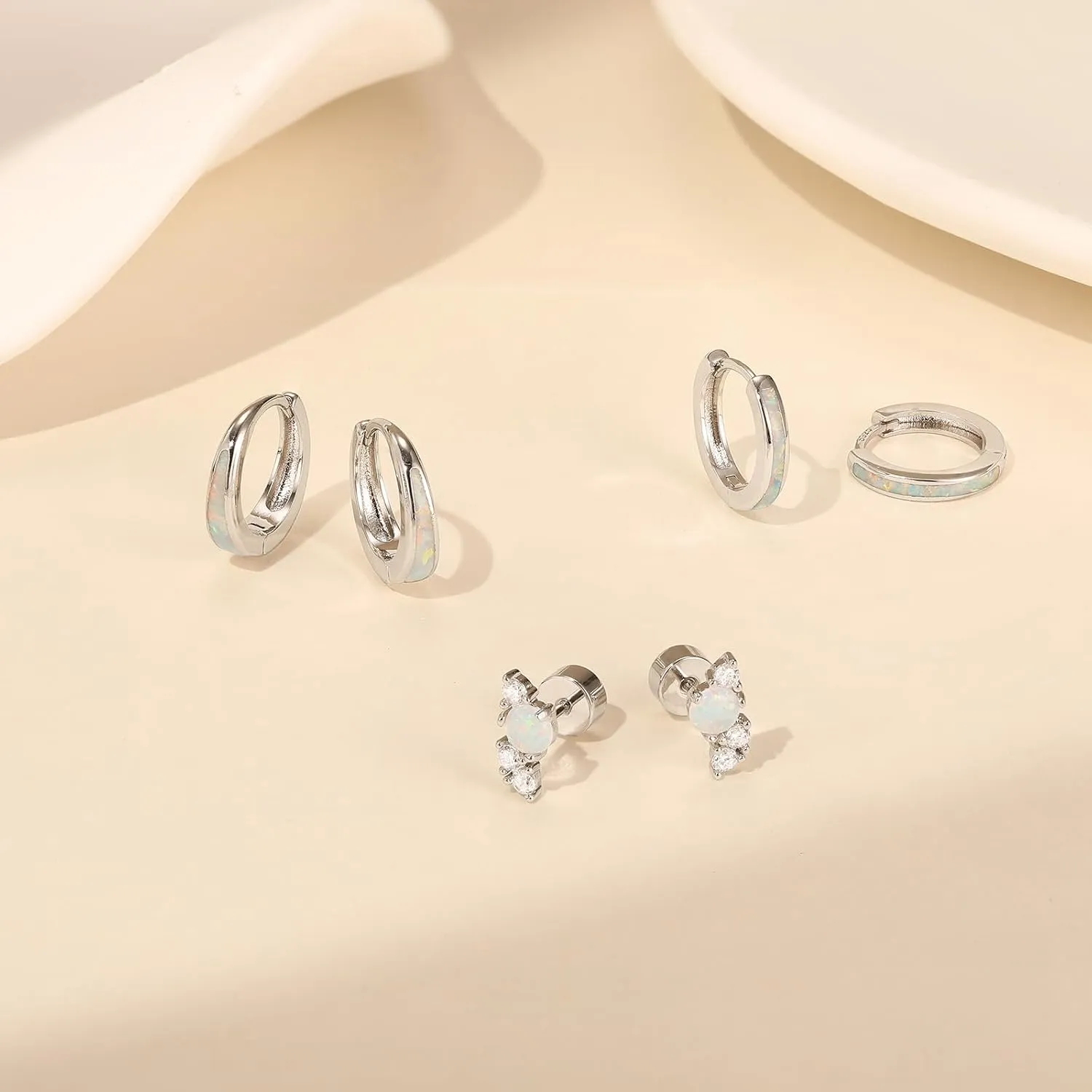 Opal Earrings Set for Women, Sterling Silver Hoop Earrings for Sensitive Ears, Dainty Trendy Opal Jewelry 2025, Birthday Gifts for Her/Yourself/Mom