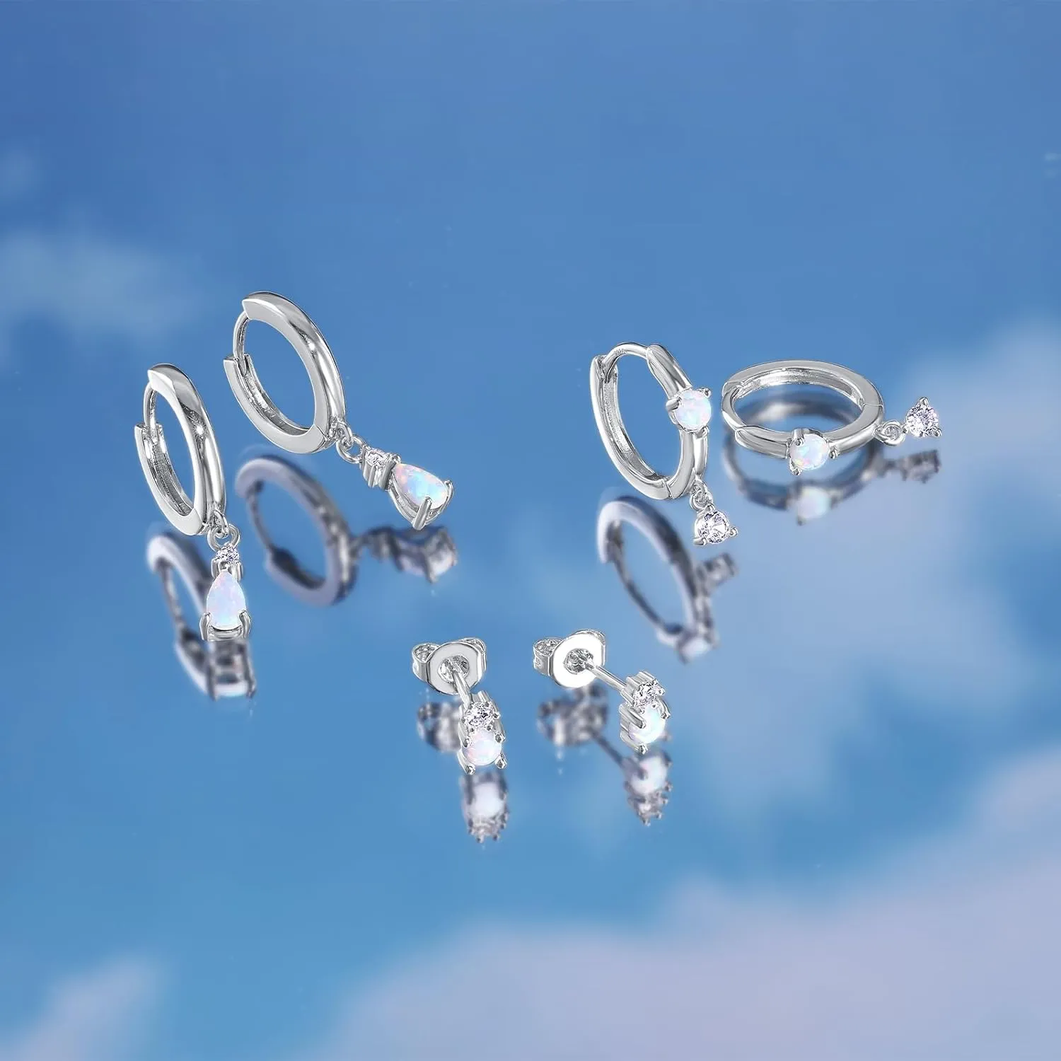 Opal Earrings Set for Women, Valentine Gift for Her, Sterling Silver | 14K Gold, Hypoallergenic S925 Hoop Stud Earrings for Women with Sensitive Ears, Dainty StackableTrendy 2025