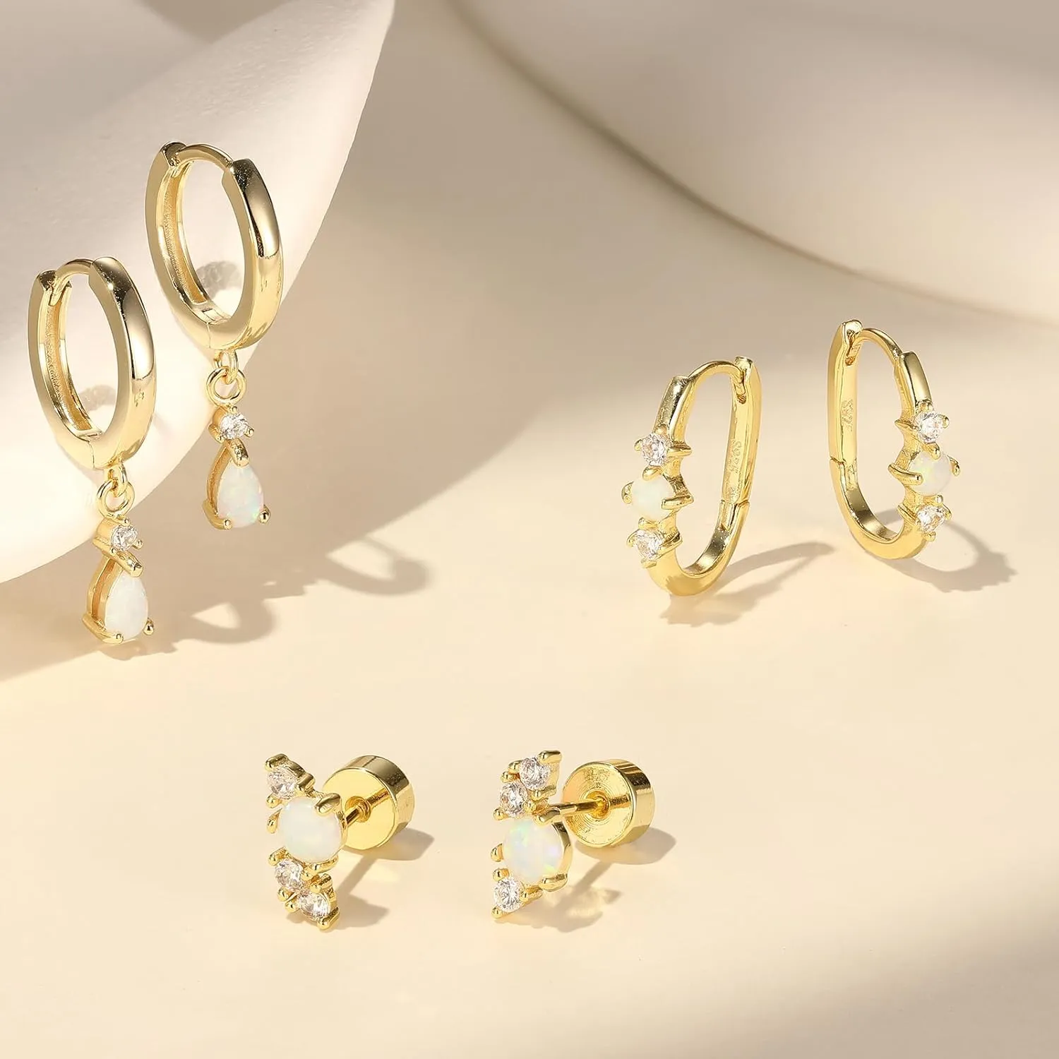 Opal Earrings Set for Women, Valentine Gift for Her, Sterling Silver | 14K Gold, Hypoallergenic S925 Hoop Stud Earrings for Women with Sensitive Ears, Dainty StackableTrendy 2025