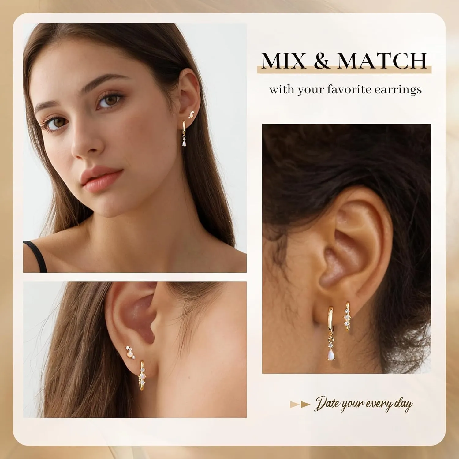 Opal Earrings Set for Women, Valentine Gift for Her, Sterling Silver | 14K Gold, Hypoallergenic S925 Hoop Stud Earrings for Women with Sensitive Ears, Dainty StackableTrendy 2025