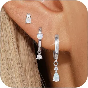 Opal Earrings Set for Women, Valentine Gift for Her, Sterling Silver | 14K Gold, Hypoallergenic S925 Hoop Stud Earrings for Women with Sensitive Ears, Dainty StackableTrendy 2025