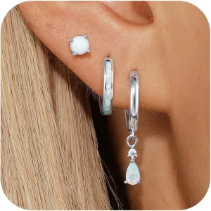 Opal Earrings Set for Women, Valentine Gift for Her, Sterling Silver | 14K Gold, Hypoallergenic S925 Hoop Stud Earrings for Women with Sensitive Ears, Dainty StackableTrendy 2025