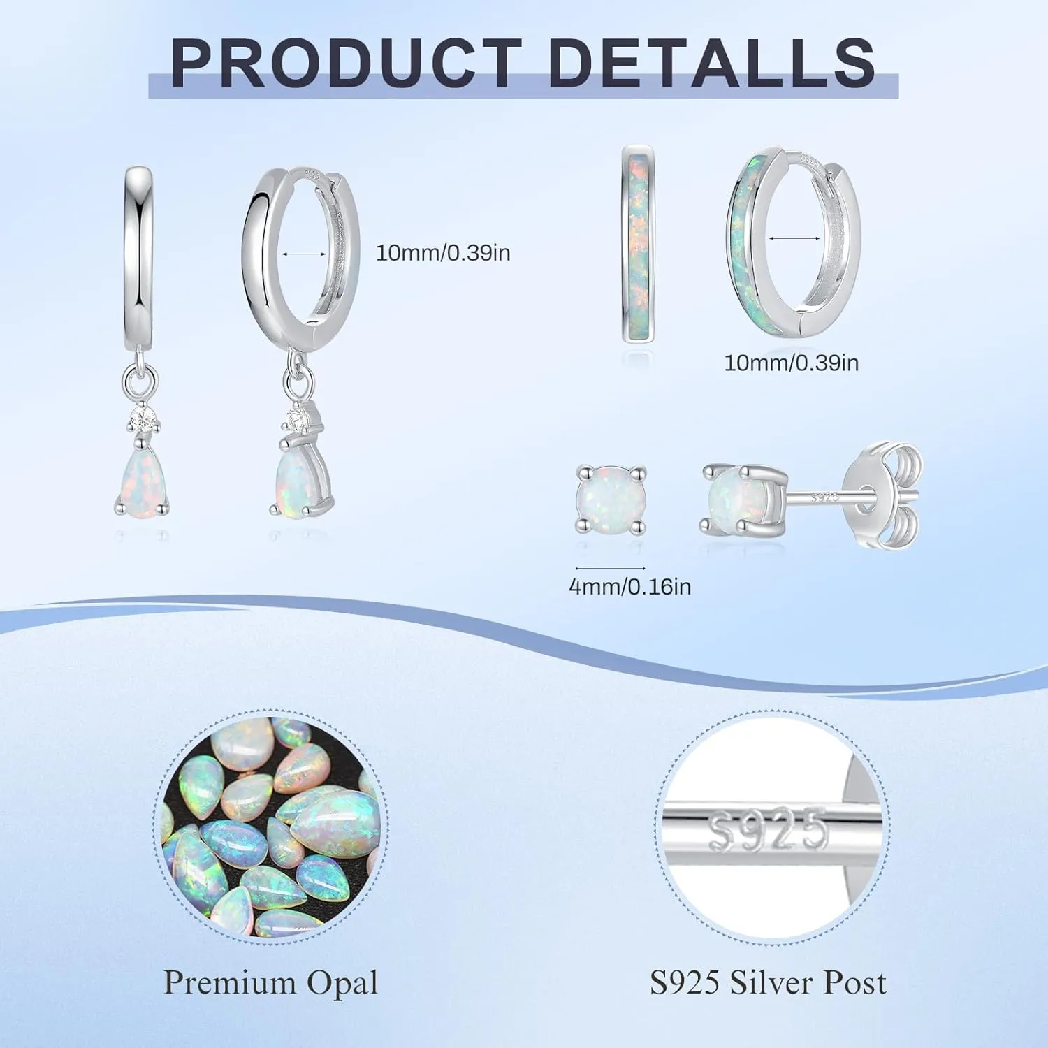 Opal Earrings Set for Women, Valentine Gift for Her, Sterling Silver | 14K Gold, Hypoallergenic S925 Hoop Stud Earrings for Women with Sensitive Ears, Dainty StackableTrendy 2025