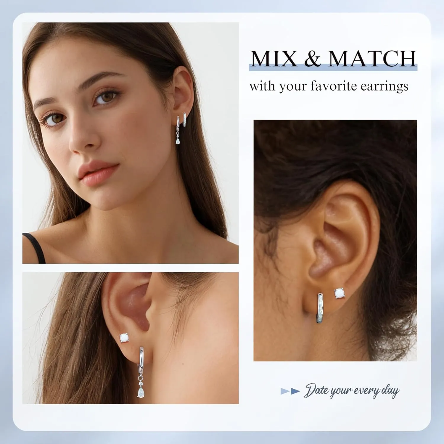 Opal Earrings Set for Women, Valentine Gift for Her, Sterling Silver | 14K Gold, Hypoallergenic S925 Hoop Stud Earrings for Women with Sensitive Ears, Dainty StackableTrendy 2025