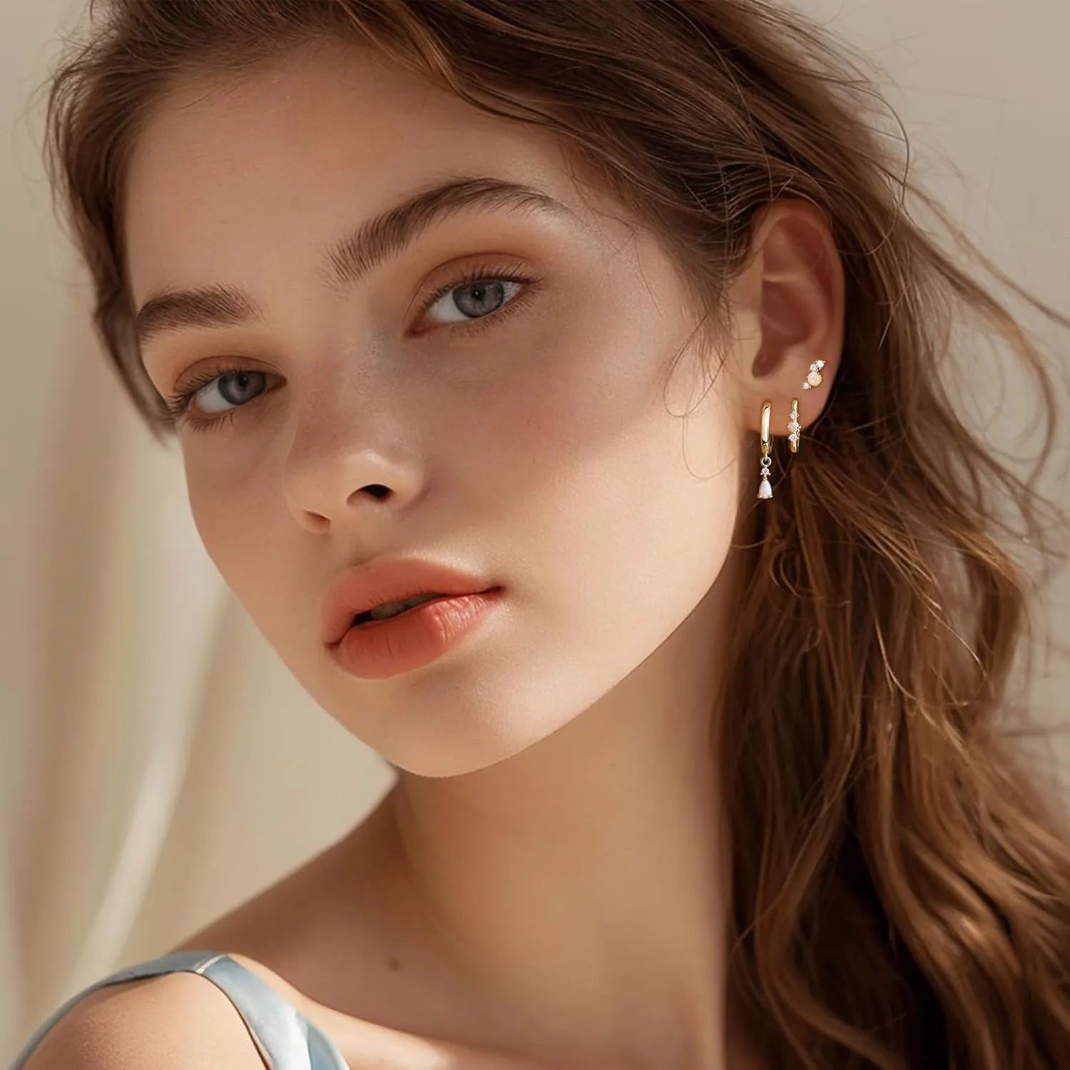 Opal Earrings Set for Women, Valentine Gift for Her, Sterling Silver | 14K Gold, Hypoallergenic S925 Hoop Stud Earrings for Women with Sensitive Ears, Dainty StackableTrendy 2025