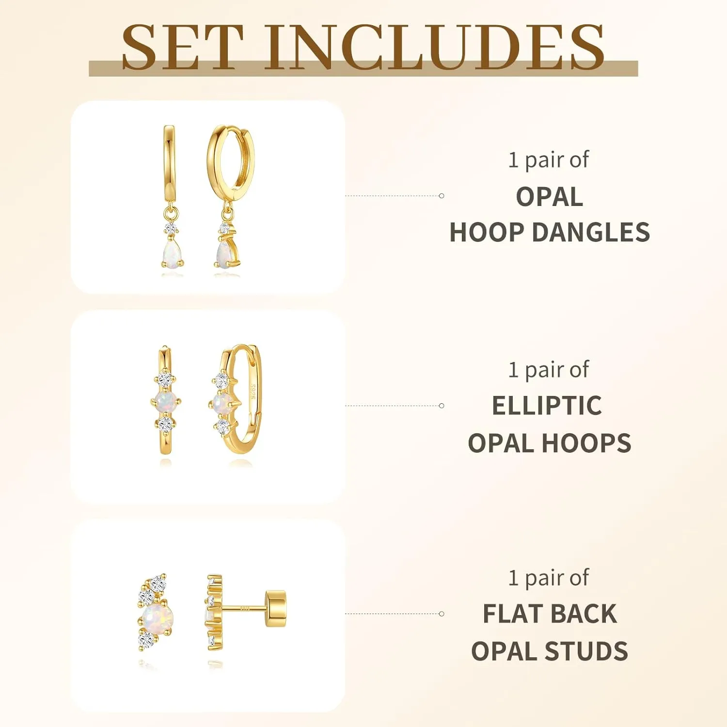 Opal Earrings Set for Women, Valentine Gift for Her, Sterling Silver | 14K Gold, Hypoallergenic S925 Hoop Stud Earrings for Women with Sensitive Ears, Dainty StackableTrendy 2025