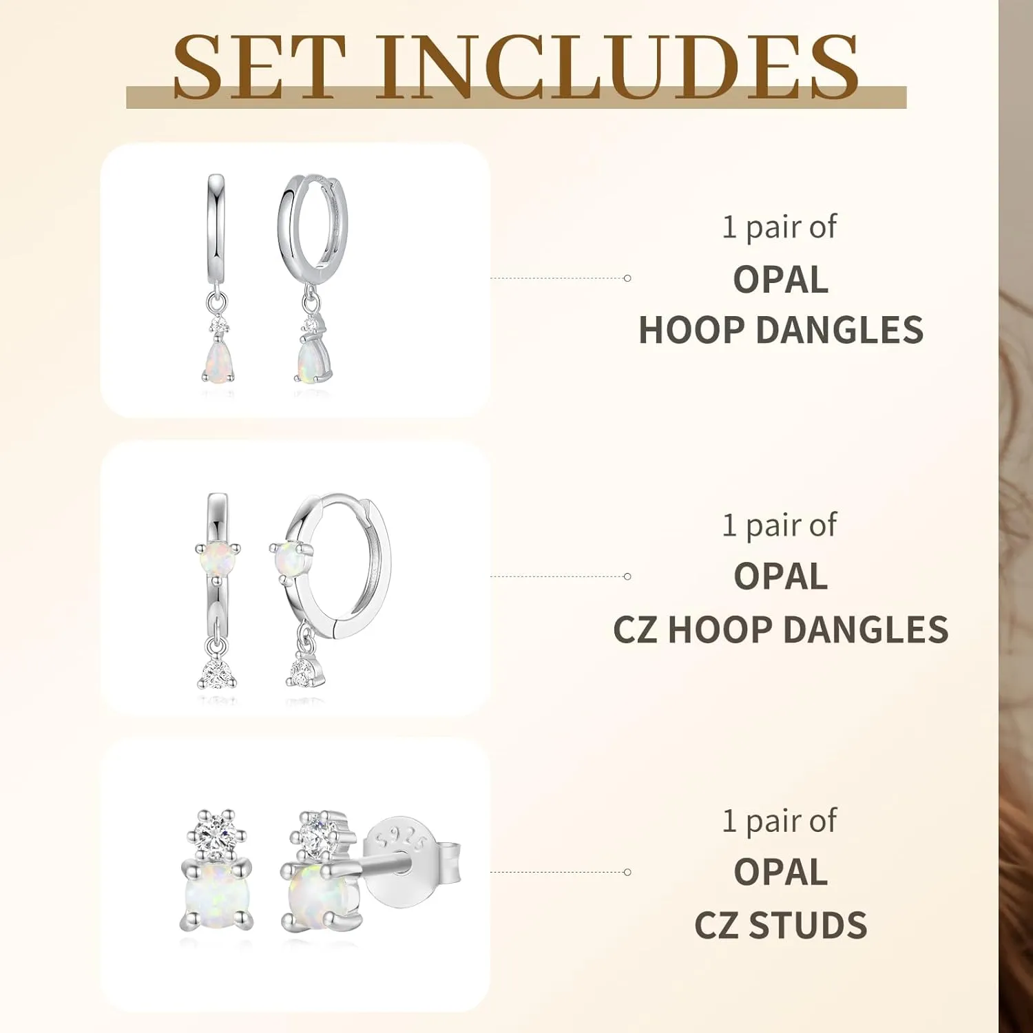 Opal Earrings Set for Women, Valentine Gift for Her, Sterling Silver | 14K Gold, Hypoallergenic S925 Hoop Stud Earrings for Women with Sensitive Ears, Dainty StackableTrendy 2025
