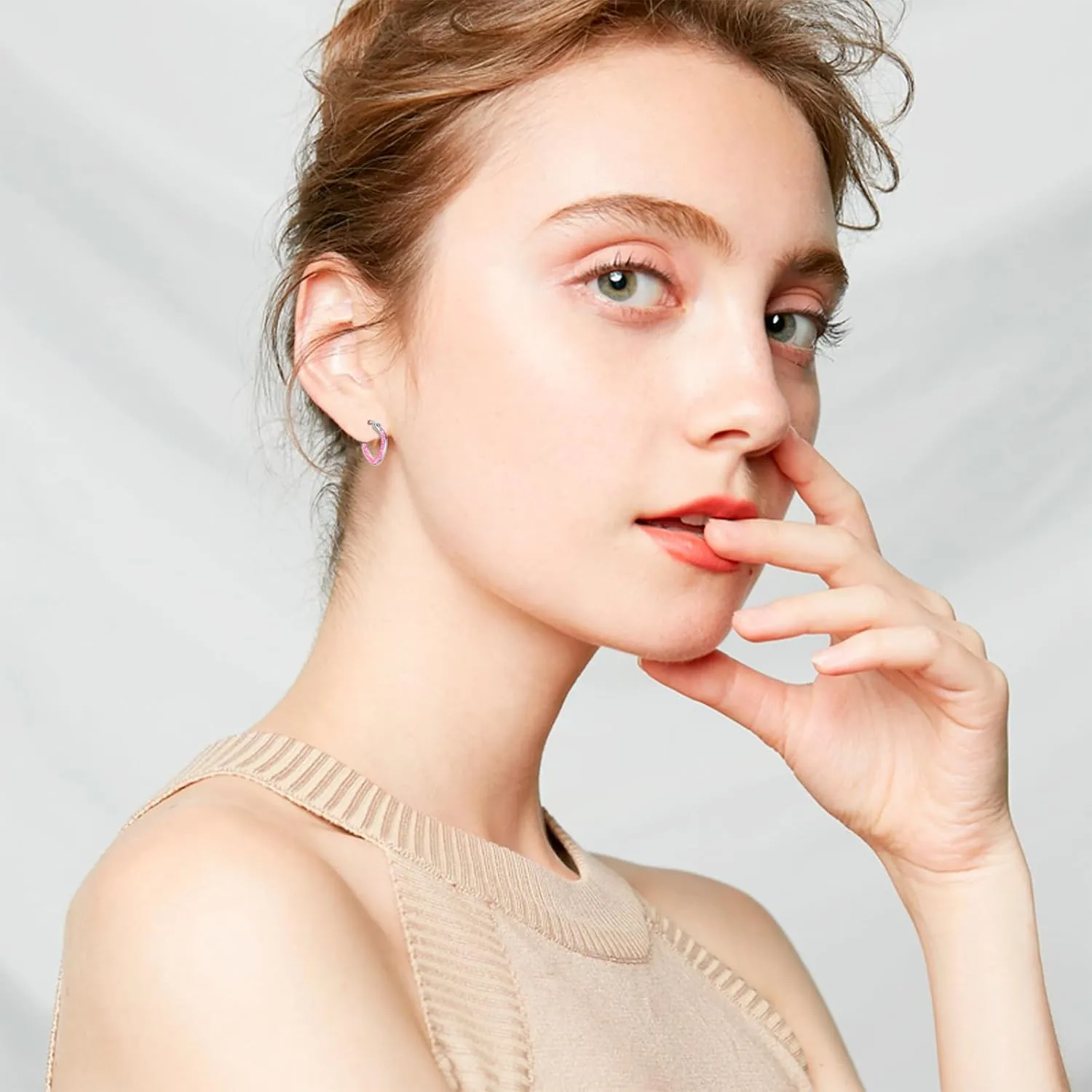 Opal Hoop Earrings for Women Girl 925 Sterling Silver Blue/White/Black/Green/Pink/Orange Opal Huggie Earrings Hypoallergenic Cartilage Hoops Earrings Opal Jewelry for Mother's Day