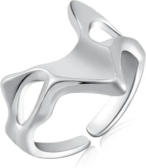 Ornaland Women Open Rings Adjustable 925 Sterling Silver Rings Fashion Cuff Finger Ring Simple Vintage Knuckle Ring Jewelry Gift for Women Men, Platinum