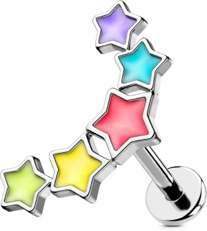 OUFER 16G Helix Piercing Jewelry, 316L Surgical Steel Cartilage Earrings Studs, Curved Rainbow Star Flat Back Internally Threaded Helix Cartilage Tragus Earrings for Women-6MM