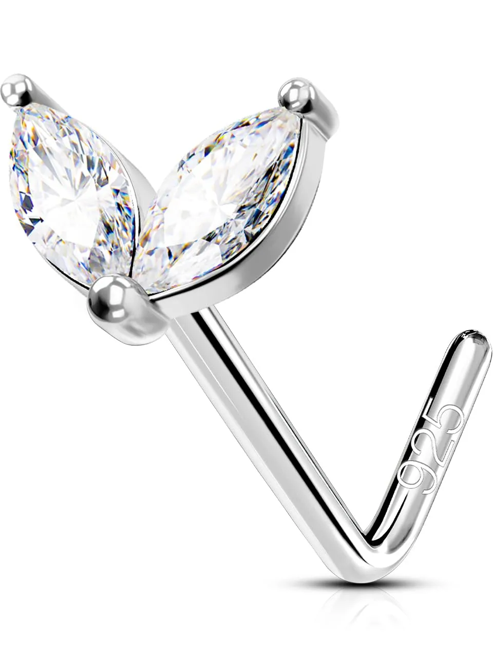 OUFER 925 Sterling Silver Nose Rings, L Shaped Nose Studs, 20G Nose Piercing Jewelry, Clear CZ Nose Rings Studs, Nose Rings For Women Men