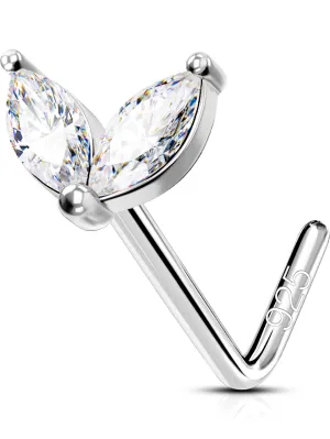 OUFER 925 Sterling Silver Nose Rings, L Shaped Nose Studs, 20G Nose Piercing Jewelry, Clear CZ Nose Rings Studs, Nose Rings For Women Men