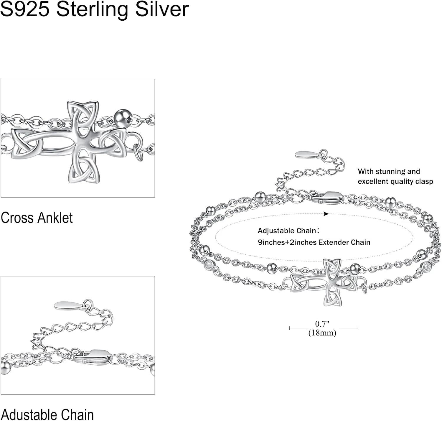 Palpitate 925 Sterling Silver Ankle Bracelet Multilayer Anklets for Women Star, Cross, Infinity, Butterfly Layered Anklet Jewelry